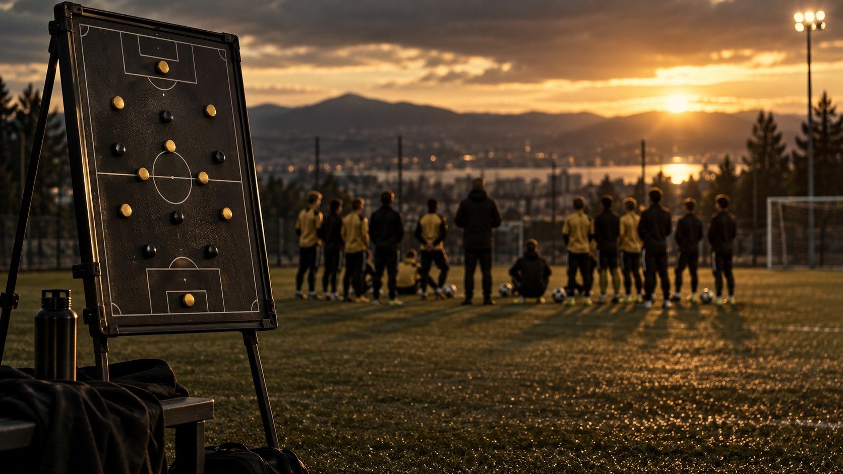 A tactics board beside the pitch